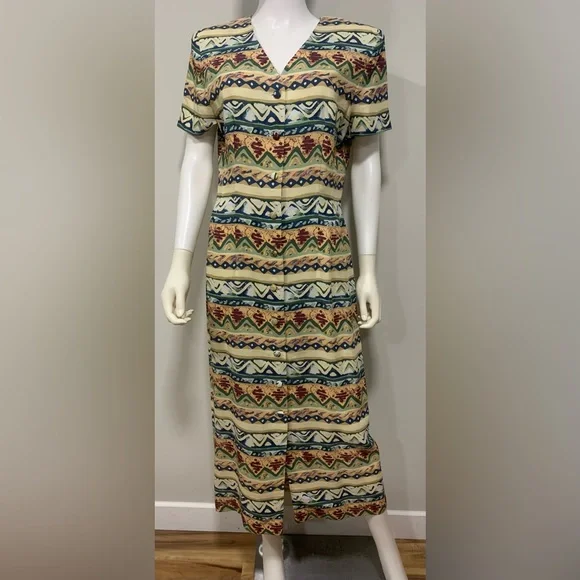 maggy london shirt dress Maggy London NWT Multi Pink Multi Print Retro Collared Belted Shirt Dress  Size 0